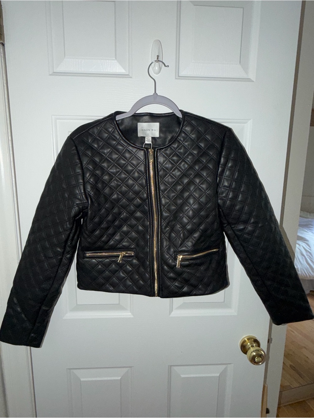 Jason Wu Black Quilted Leather Jacket with Gold Hardware